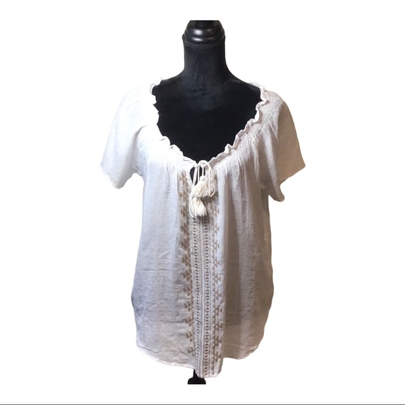 NWT Love Stitch Ivory Sheer Embroidery Top Sz Medium - Picture 2 of 8
